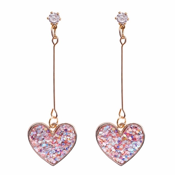 Gorgeous crystal rhinestone + glitter heart💗drop earrings - Picture 5 of 8